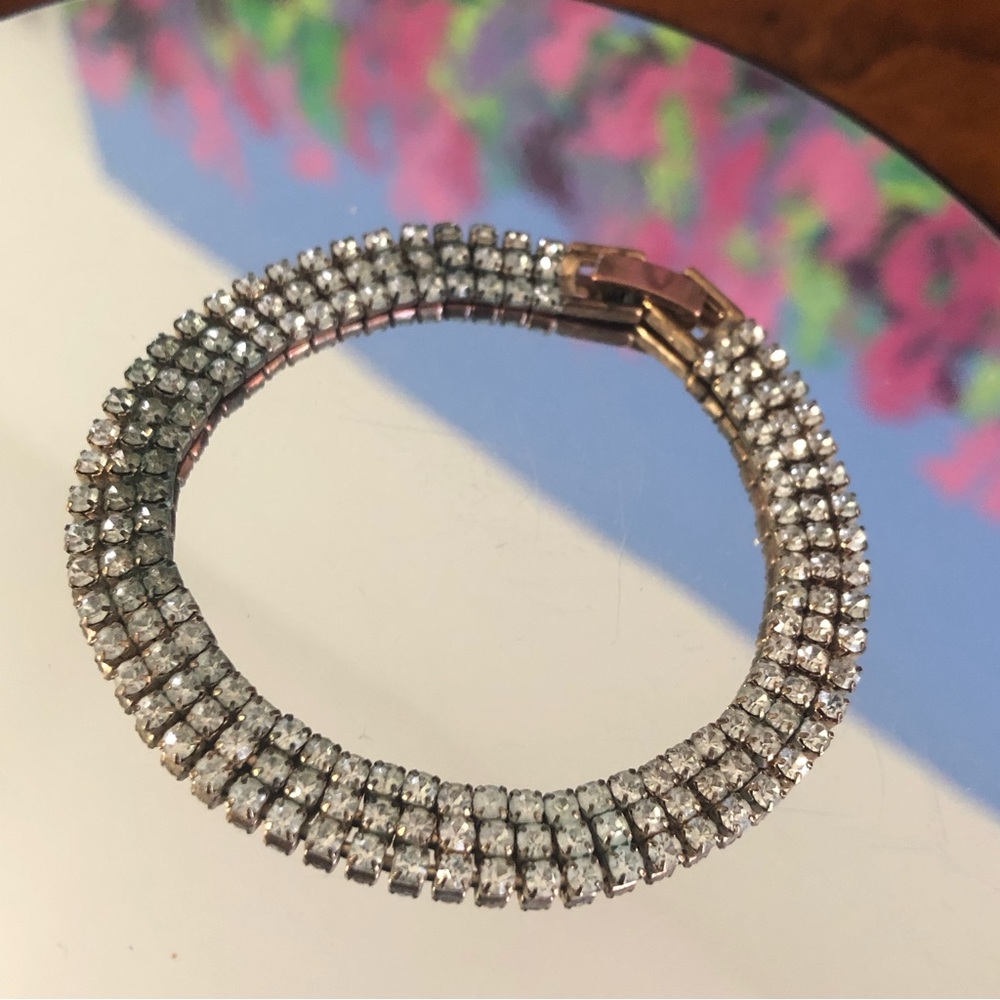 Vintage triple row clear rhinestone bracelet